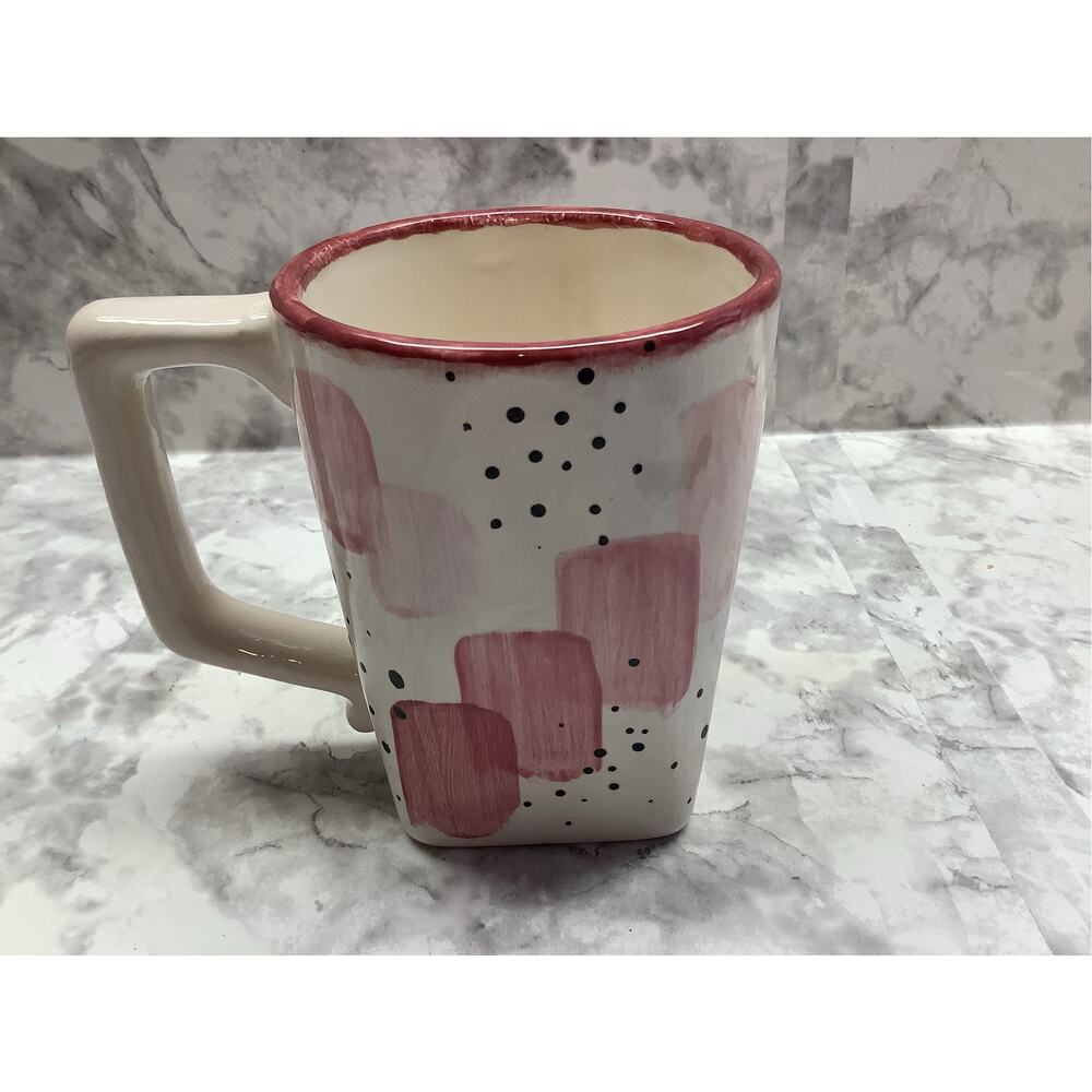 Handmade Ceramic Mug - 14 oz - featuring White Base and Abstract Design